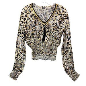Pho Firenze Zebra Pattern Blouse Women’s Lightweight Long Sleeve Boho Top Size S